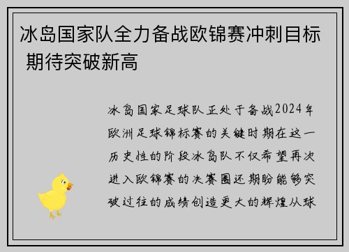 冰岛国家队全力备战欧锦赛冲刺目标 期待突破新高